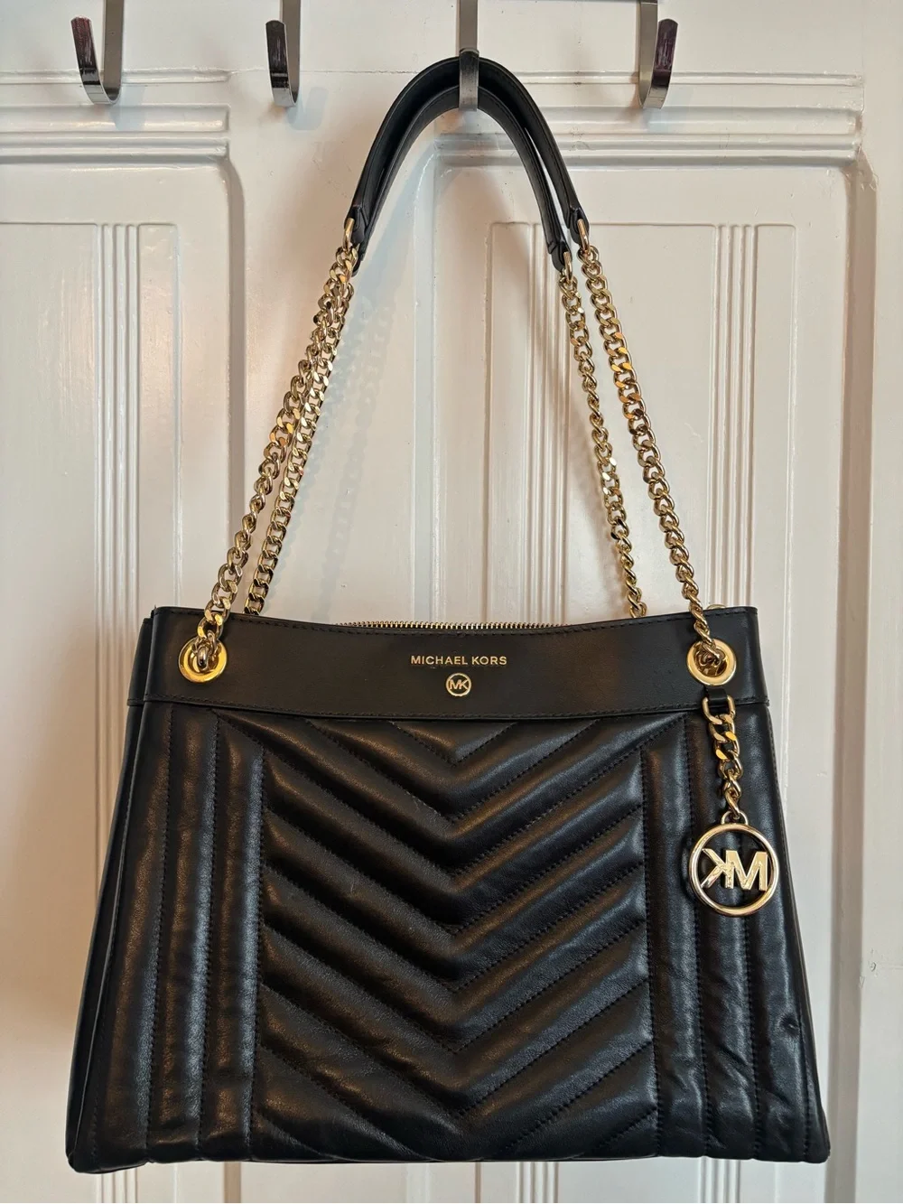 Michael Kors Black Quilted Leather Shoulder Bag with Gold Hardware